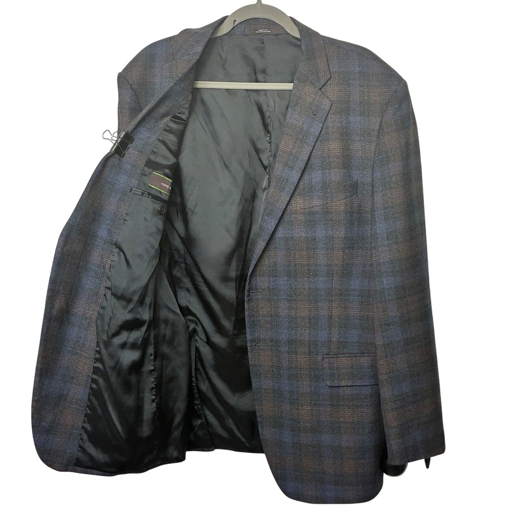 Joseph Abboud Sport Coat Men 44R Blue Brown Plaid 100% Wool Blazer 2840/1